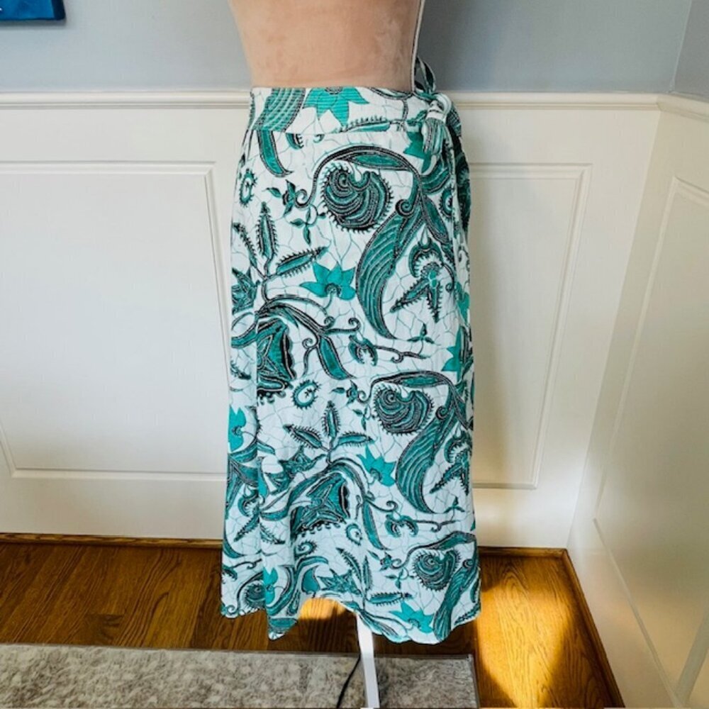 Love the Label Elyna Cotton Wrap Maxi Skirt Sasha Emerald Print NEW NWT Large - Picture 2 of 9